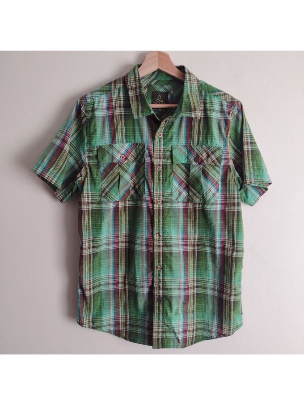 Prana Mens Green Plaid Shirt M Athletic Fit Organic Cotton Blend Duo Pocket - Picture 10 of 10